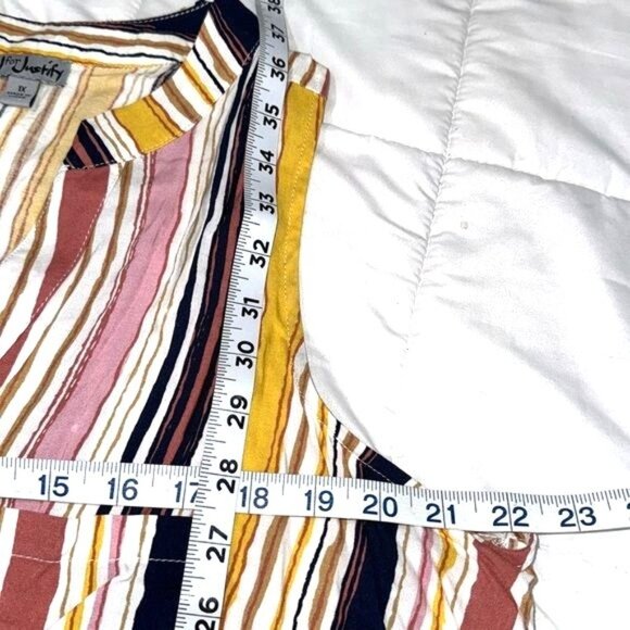 J For Justify Womens Striped Sleeveless Button-Front Dress 1X Multicolor - Picture 3 of 7